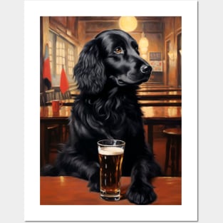 Funny Flat-coated Retriever at a Bar Posters and Art